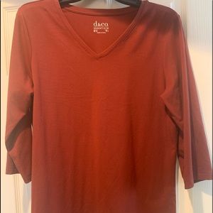 Denim & Co, Rusty brown v-neck everyday top, size M.